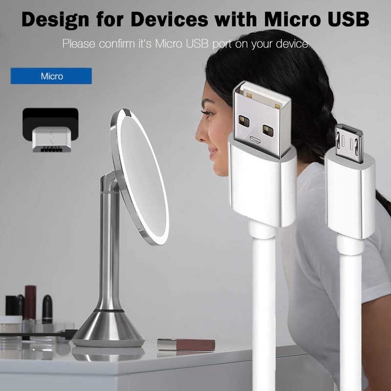 5 Ft Micro USB Charging Cord Fit for Simplehuman Mirror 5" 8" Round Lighted M... gallery