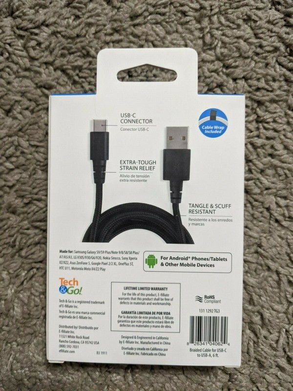 8 Tech&Go 6 ft. Braided Patch Cable for USB-C to USB-A Signature Series Lot of 8 gallery