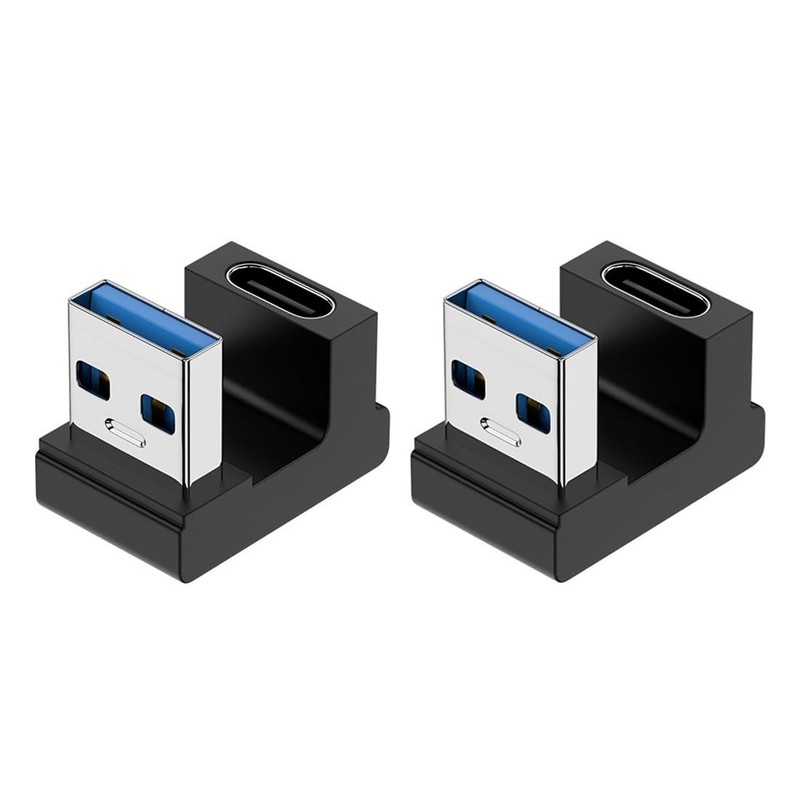 180 Degree USB A Male To USB C Female Adapter Back Angled Connector 2 PCS