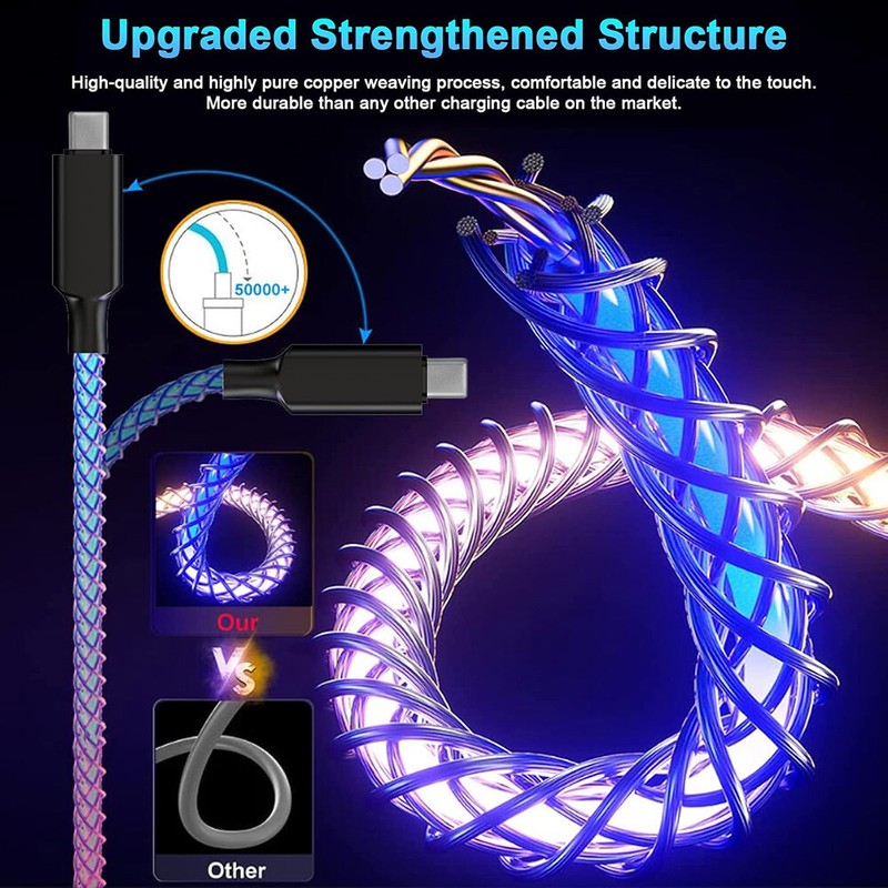 USB C To USB C Cable RGB LED Light 60W Fast Charging Cord Type C Charger - 3ft gallery