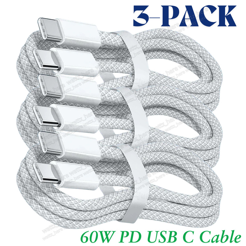 3PCS Braided Type C to USB C Cable PD Fast Charger Cord For iPhone 15 16 Pro Max