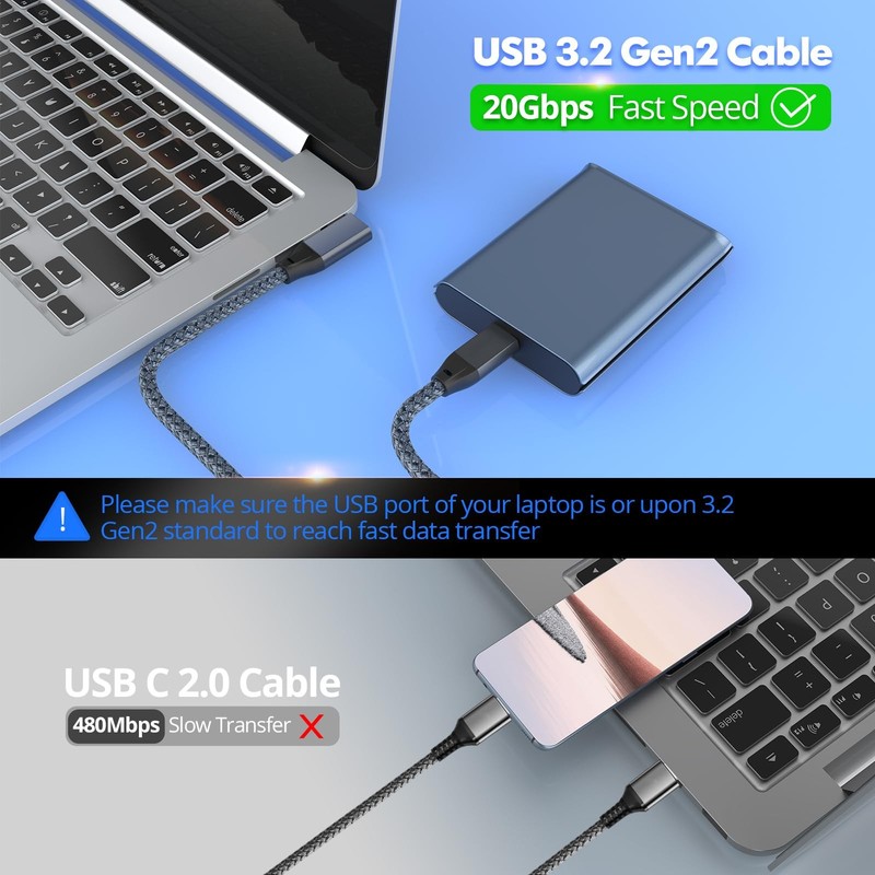 UseBean USB C Right Angle Cable 100W 15ft 2Pack, 4K Video Long USBC to USBC 3... gallery