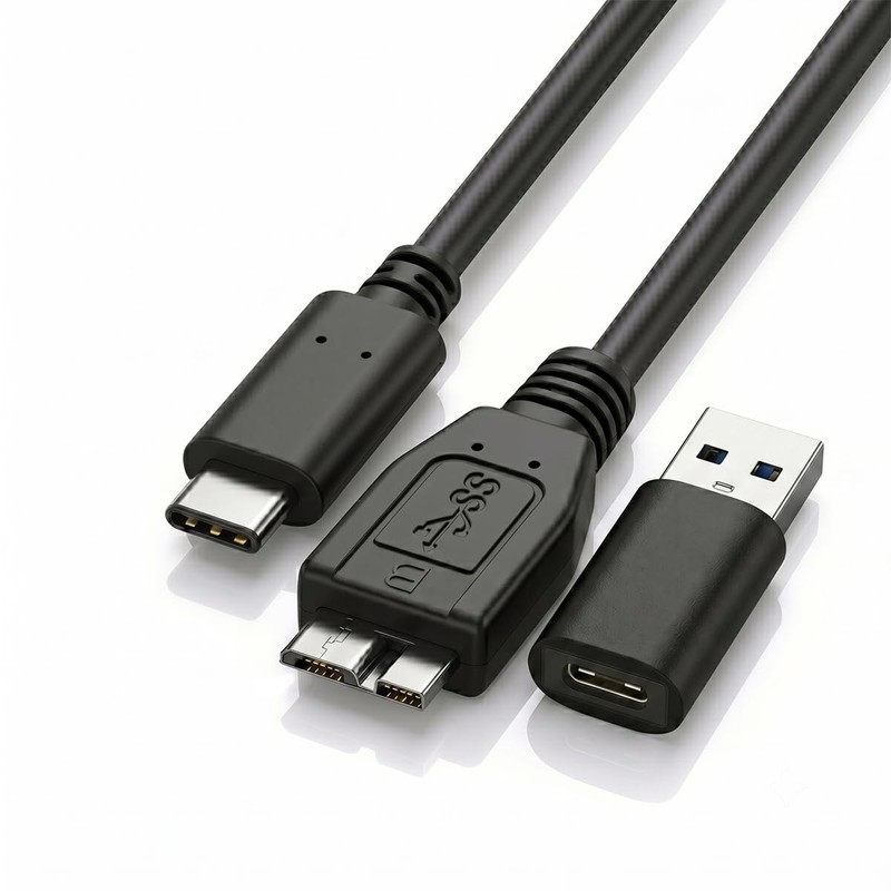 External Hard Drive Cable 1.6FT,Micro B 3.0 to USB C/A