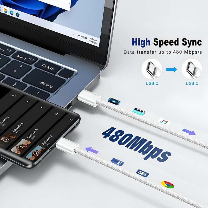 USB C to USB C Braided Cable Quick Charging 3.28FT Nylon Type C Charger Cord 60W gallery
