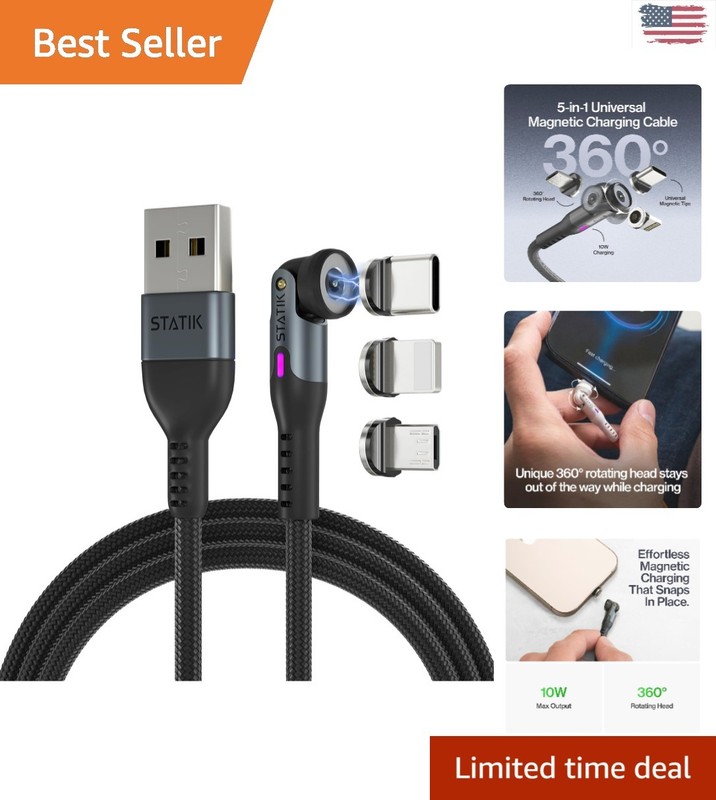 Magnetic Charging Cable Set: 3-in-1 USB C & Micro USB, 6FT – Portable & Durable