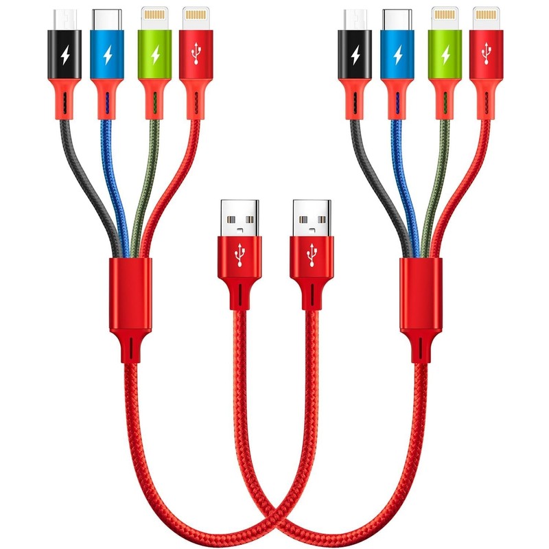 Short Multi Charging Cable, 1Ft/2Pack Multi Charging Cord, 4 in 1 Multi Charg…