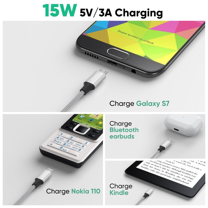 Short Micro USB Cable 6 inch, 480Mbps Data Transfer & 15W Fast Charging Micro... gallery