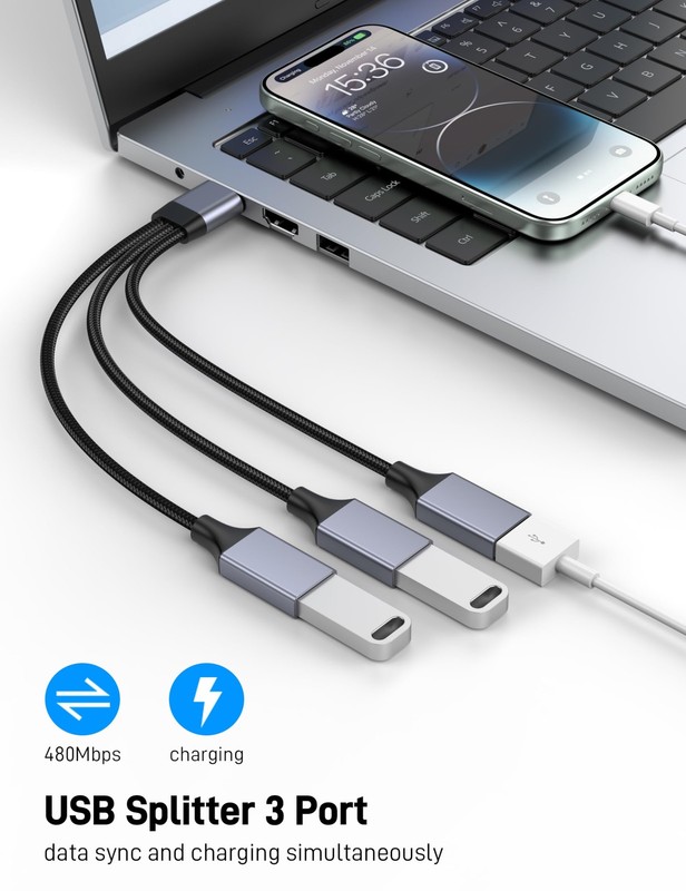 KAYQINHO USB Y Splitter 1 in 3 Out, USB Male to 3 Female Cable for PC, Tablet... gallery