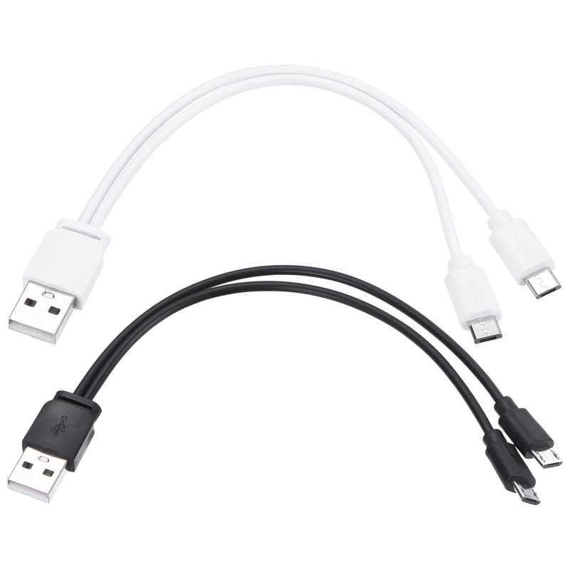 2Pcs Multi Charging Cable, 2 in 1 USB A to Micro USB Splitter 8″, Black White