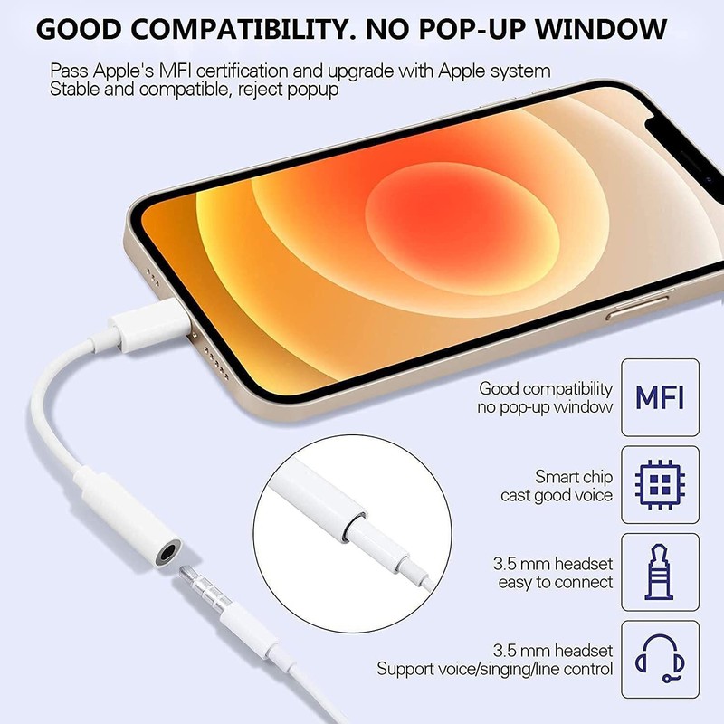Jack Adapter Support All iOS Apple MFi Certified Lightning to 3.5MM Headphone gallery