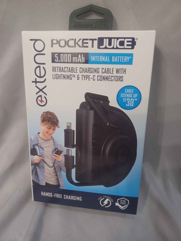 NEW Pocket Juice 5000 mAh Portable Charger Extend Charge Cable Type-C Storm Prep