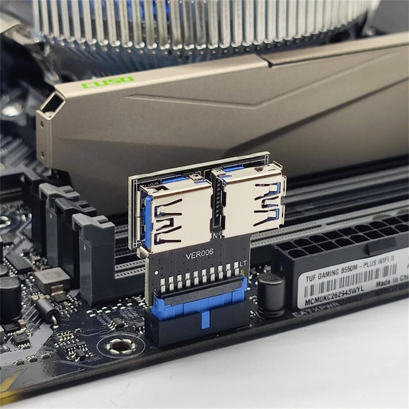 Dual USB 3.0 A Female to Motherboard 20/19 Pin Header Slot Adapter 5Gbps Hori... gallery