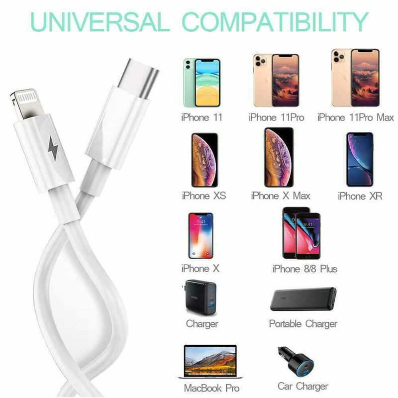 Combo USB-C Type-C to 8 pin PD Cable + 5w USB Charger for iPod iPhone iPads gallery