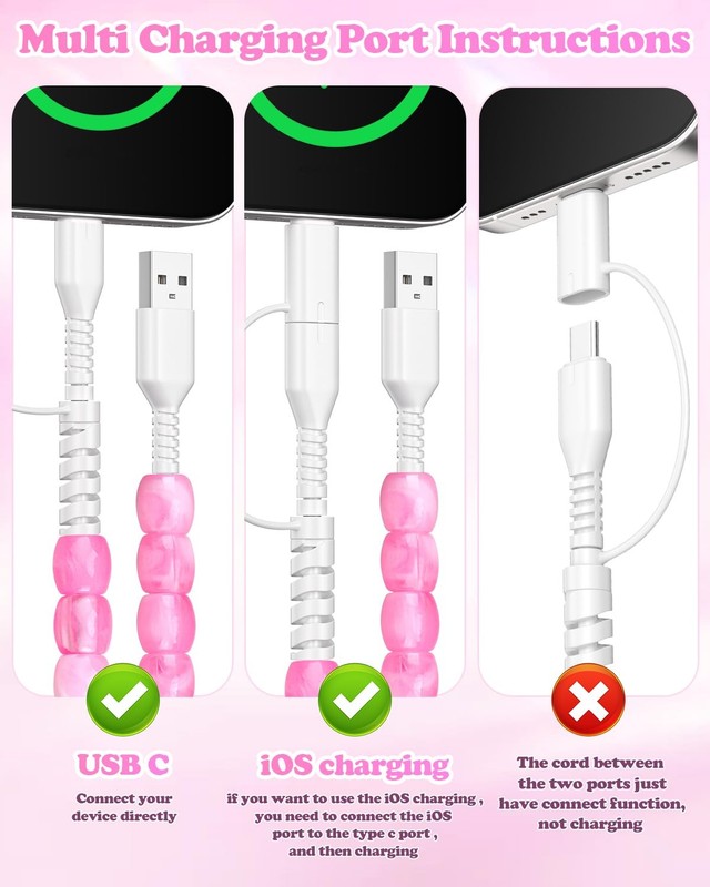 2 in 1 USB Cable for iPhone Beaded Charging Cord 6.6FT Stylish Cute Beaded Ch... gallery