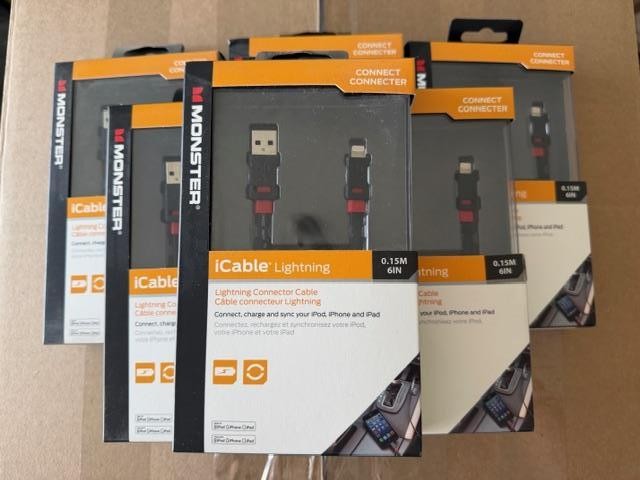 (LOT of 6)–BRAND NEW SEAL Monster 6-inches USB Lightening Cable for iPhone/iPad