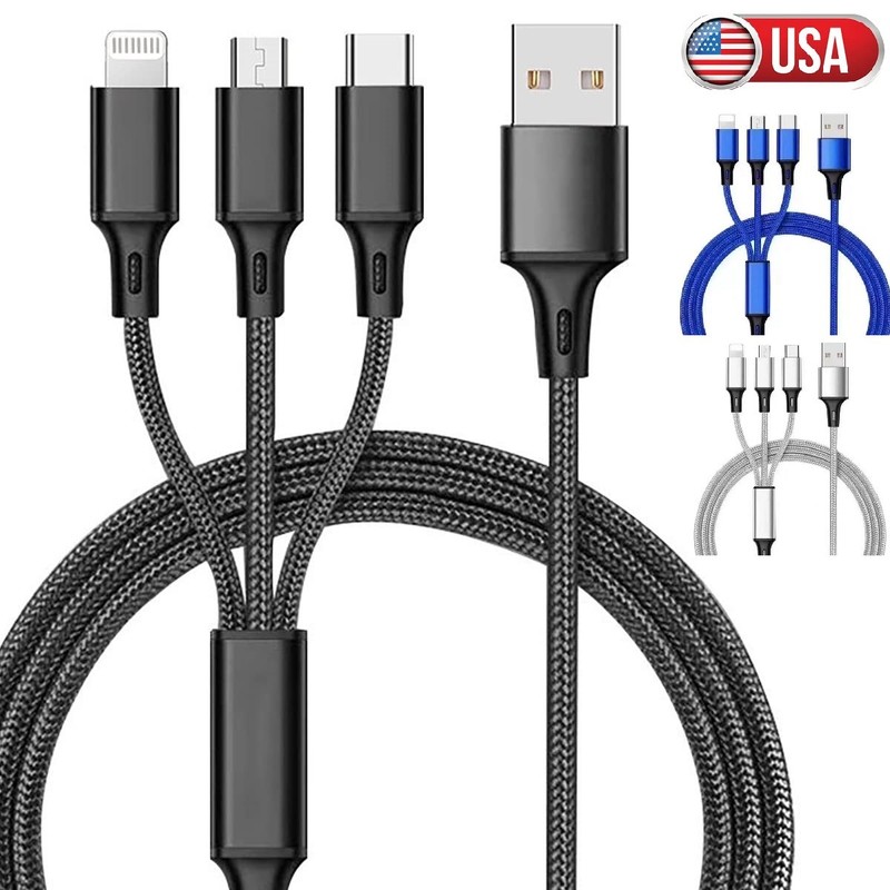 4FT Multi Charger Cable Universal 3 in 1 Multiple USB Cable Fast Charging Cord gallery