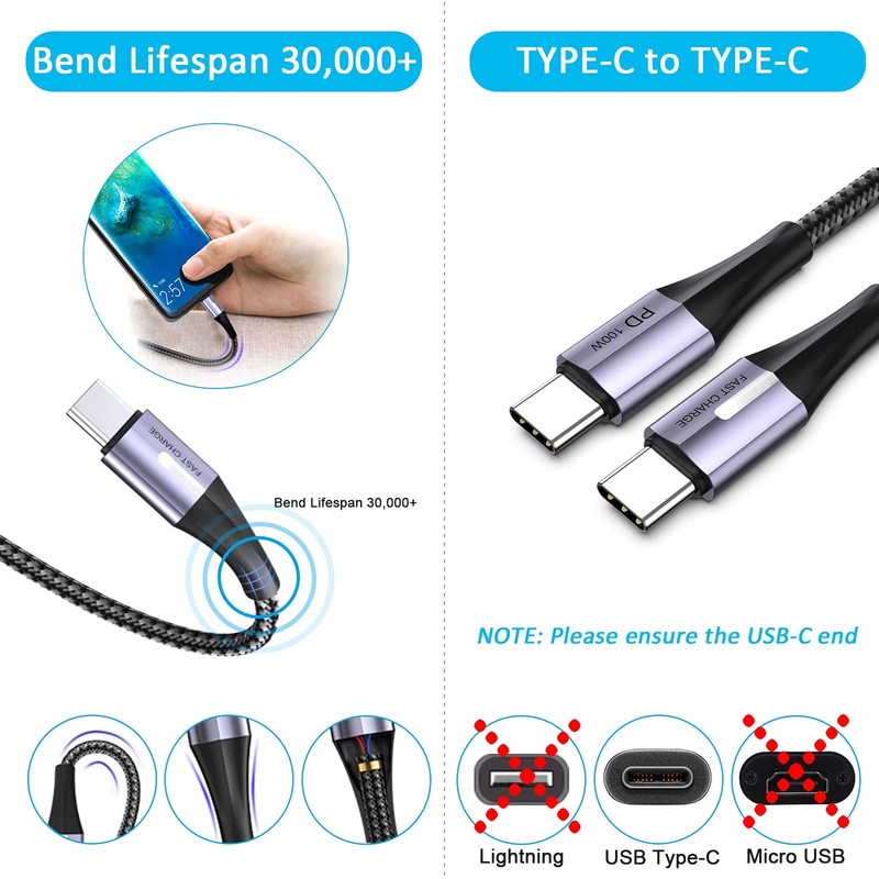 100W to Cable, 5A Fast Charging (3-Pack 6.6 Feet) Nylon Braided Data Sync Tra... gallery