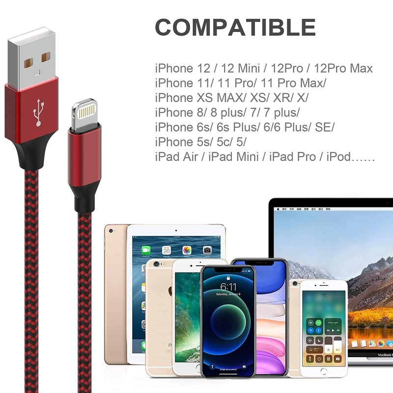 Apple MFi Certified 6Pack 3/3/6/6/6/10 FT iPhone Charger Nylon Braided Fast C... gallery