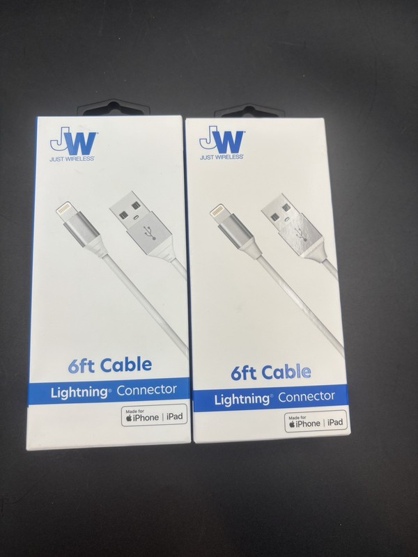 NEW (2 Pack) Just Wireless 6ft Charging Cable White Base USB Cord