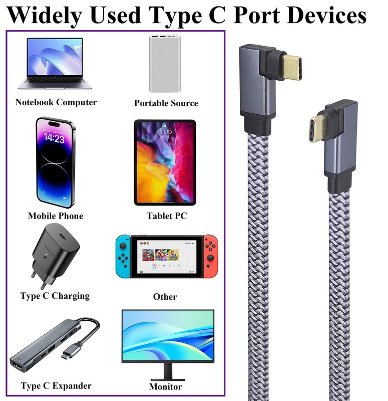 Right Angle USB 3.1 Type C To Type C 10Gbps Connector Cable 60W Short Flat 2 PCS gallery