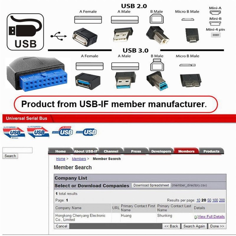 USB 3.0 19/20Pin & Type-E Female Header Splitter to Dual Type-E & USB 3.0 20P... gallery