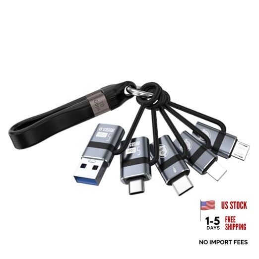 USB A to USB C 3.0 OTG Adapter, USB C to Micro Converter, IP to Type grey-6in1