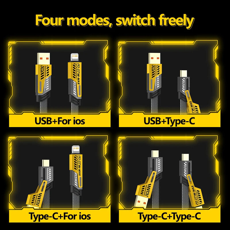 4 in 1 Mecha Fast Charging Data Cable Cord PD 27W For iPhone 15 Samsung Xiaomi 6 gallery