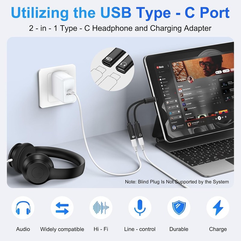 USB C Splitter Cable,Dual USB C Headphone Charger Adapter for Samsung Galaxy A17 gallery