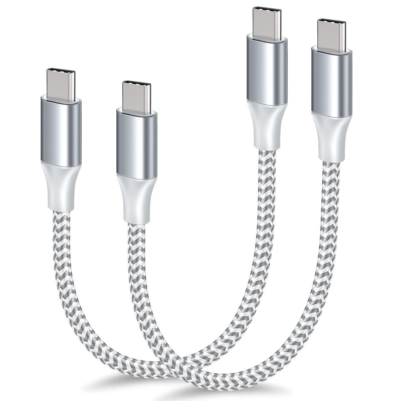 2 Pack Short USB C to C Cable 1FT Fast C Charger Cord Nylon Braided Lead