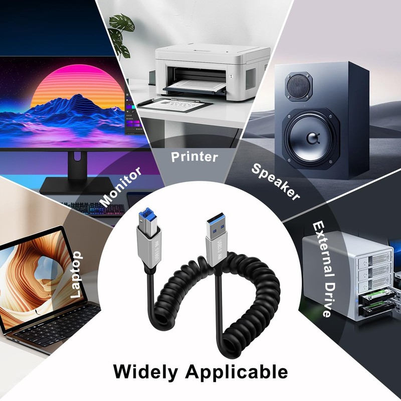 0.8m Coiled USB 3.0 Type A to B Male Printer Scanner Hard Drive Cable Cord gallery