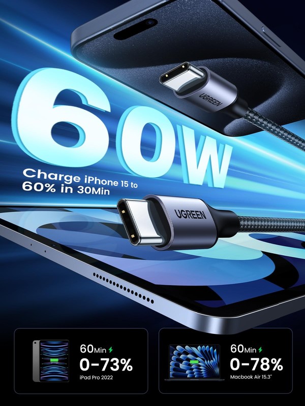 2 Pack 6.6ft 60W USB C to C Cable Fast Charging Nylon Braided Type C Cord gallery