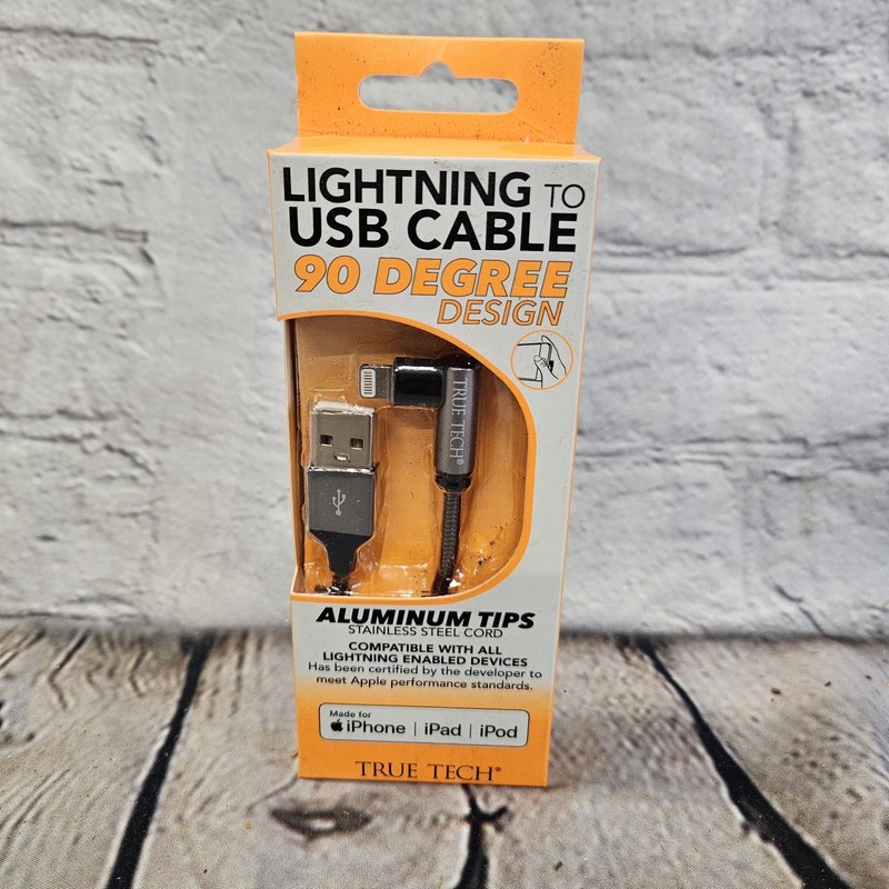 Usb To 90 Apple Lightnin Cable, Braided Steel Cord, Aluminum Tips, 3 Feet