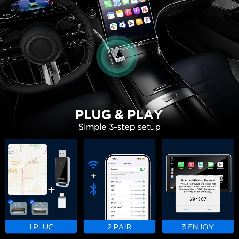 vnilrgle Wireless CarPlay Adapter 2024 Upgrade, Plug and Play, No Latency, Co... gallery