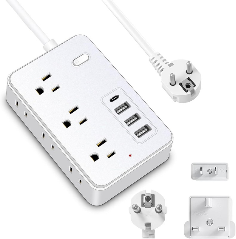 European Travel Plug Adapter US to UK Europe Power Strip for EU/UK/US with USB