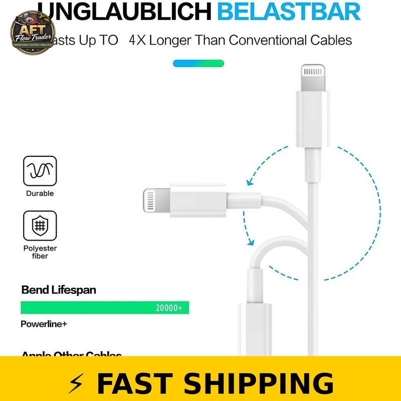 RCTech USB C to Lightning Cable 3Pack 6FT MFi Certified Fast Charging White gallery
