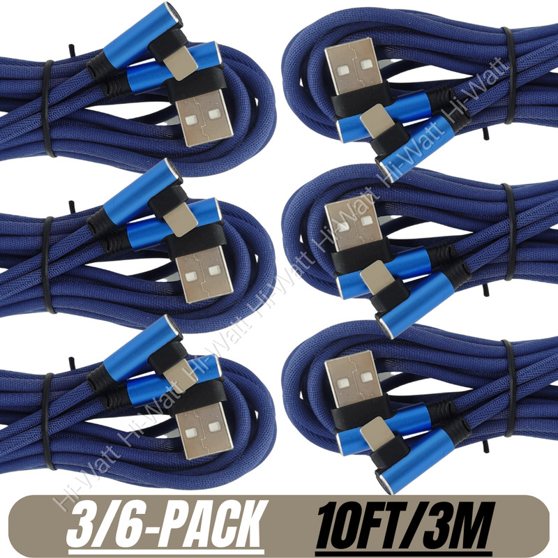 3/6Pack Elbow USB Fast Charger Cable 10Ft Heavy Duty For iPhone 14 13 12 11 XS X