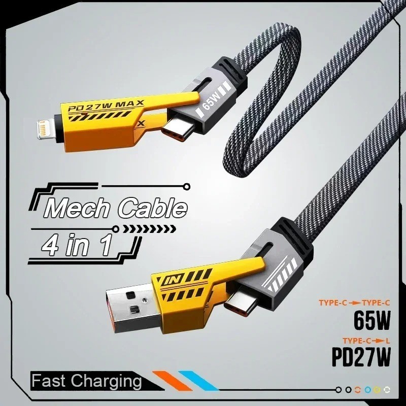 4 in 1 PD 27W Mecha Fast Charging Data Cable For iPhone Samsung 65W USB Type C