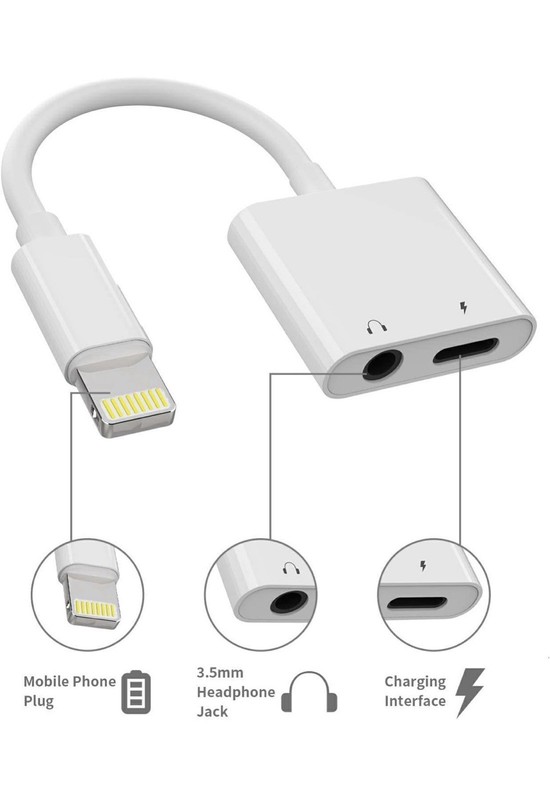 2 IN 1 Headphone Adapter Jack 8 Pin Data to 3.5mm AUX Cord Splitter, iPhone iPad gallery
