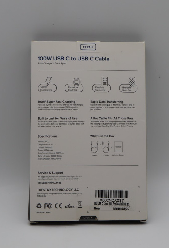 INIU Cable(6.6Ft, 2-Pack) 100W USB C to C Fast Charging Cord, Braided New! gallery