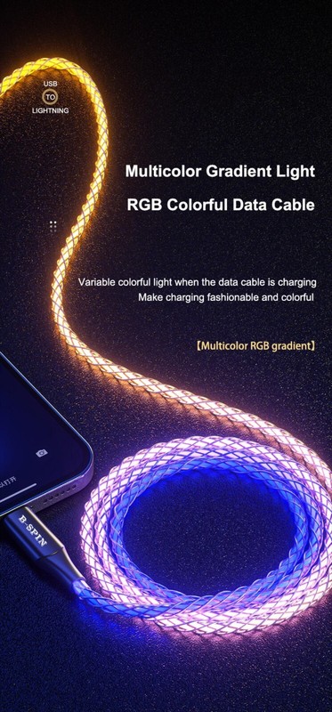 LED RGB Multi Light up USB Type C Fast Charge Cord Samsung Android iPhone 17 16 gallery