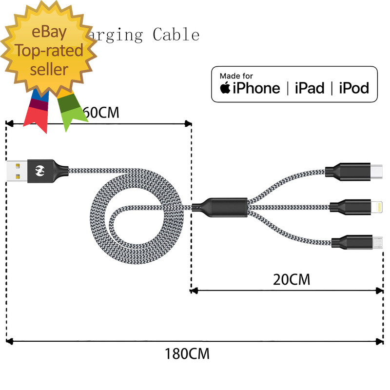 Multi Charging Cable 6Ft 2Pack 3 in 1 Charger Cord, Multiple Rapid Nylon Braided gallery