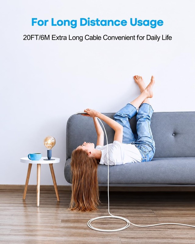 Extra Long USB C to USB C Cable 20ft, 60W Type C to Type C Fast Charging Cord... gallery