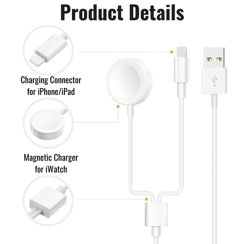 USB Charger 2/3 in 1 Magnetic Charging Cable For Apple Watch iPhone 5~14 Series gallery