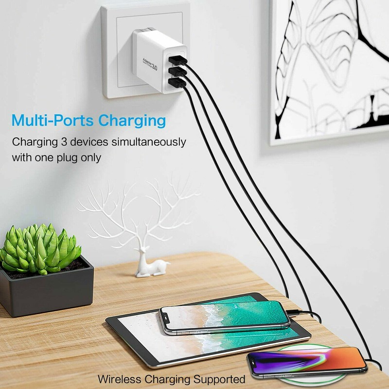 3 Port USB Home Wall Fast Charger for Cell Phone iPhone Samsung Android White gallery