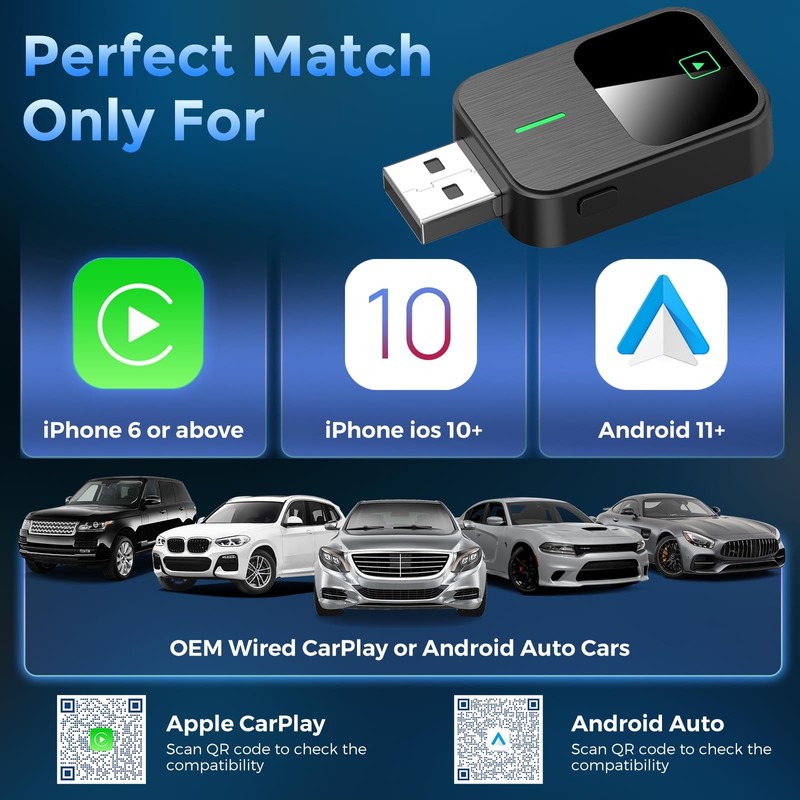 Wireless CarPlay & Android Auto Adapter 2-in-1, Convert Wired to Wireless, Pl... gallery