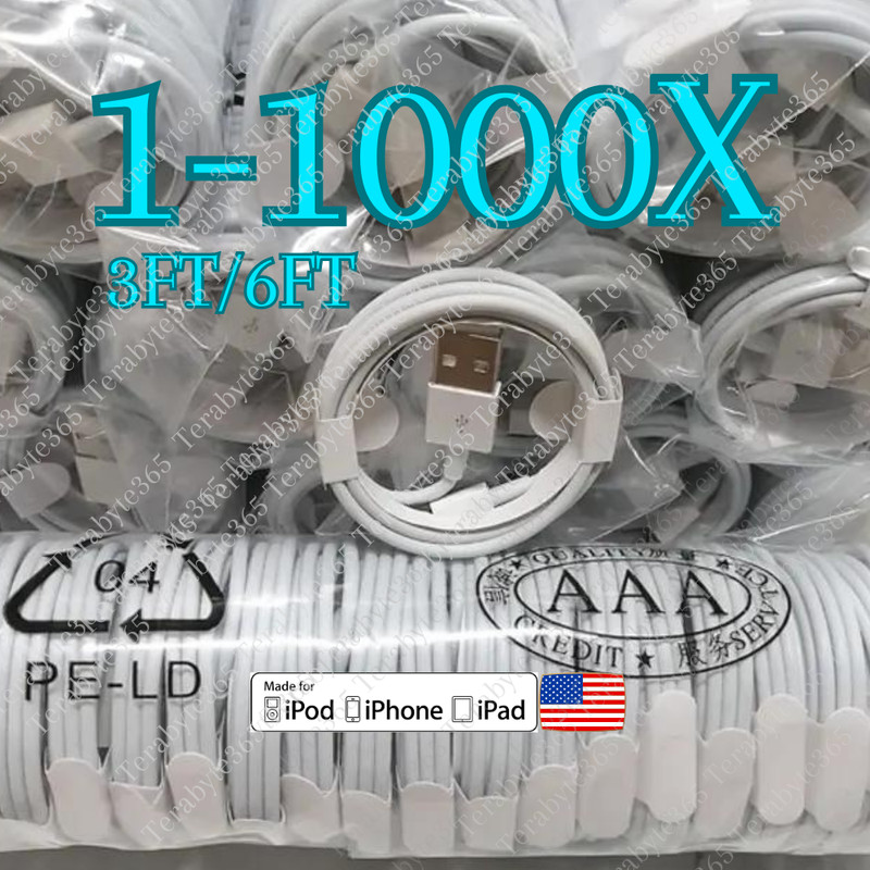 For iPhone 5 6s 7 8 X XR XS 11 12 13 14 USB Cable Fast Charger 3Ft 6Ft Wholesale