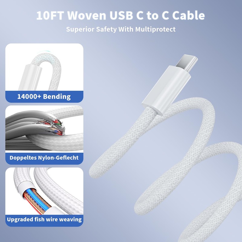 10Foot iPhone 17 16 15 Max Charger Fast Charging,40W 2Pack 4 Port PD&AC USB C... gallery