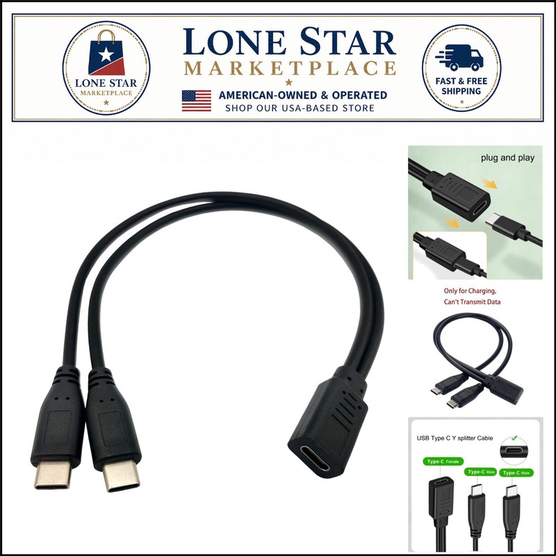 1ft USB C Splitter Cable – Charge 2 Devices with Type C Female to Dual Male