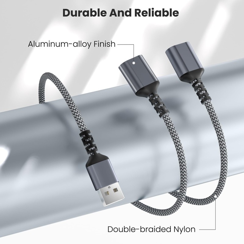 USB A Male to 2 Dual USB Female Y Splitter Power Cord Extension Adapter Cable gallery