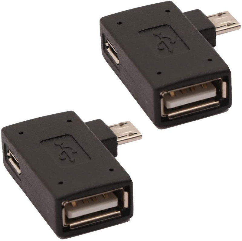 2-In-1 Powered Micro USB to USB OTG Adapter 90 Degree Right Angle Connector for